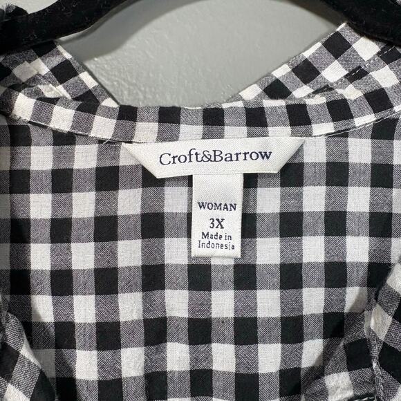 Croft & Barrow Black & White Gingham Button Up Top - Size 3X - Women's Plus Size - Picture 4 of 6